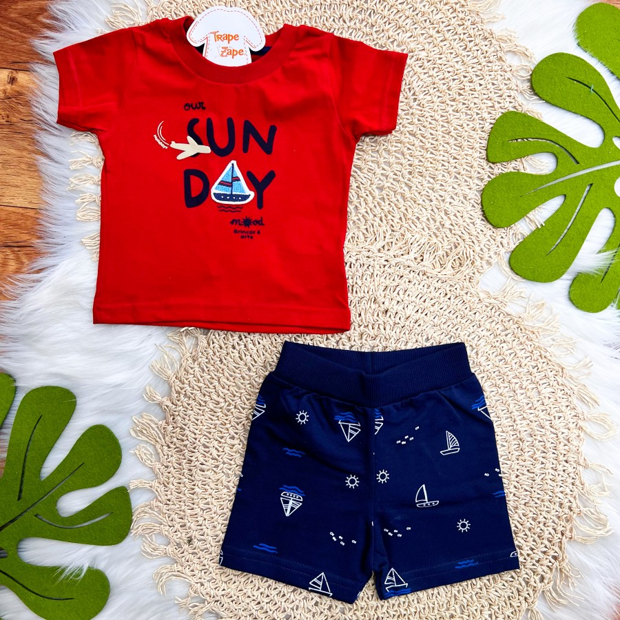 Conj. Camiseta Sun Day e Bermuda - Vermelho